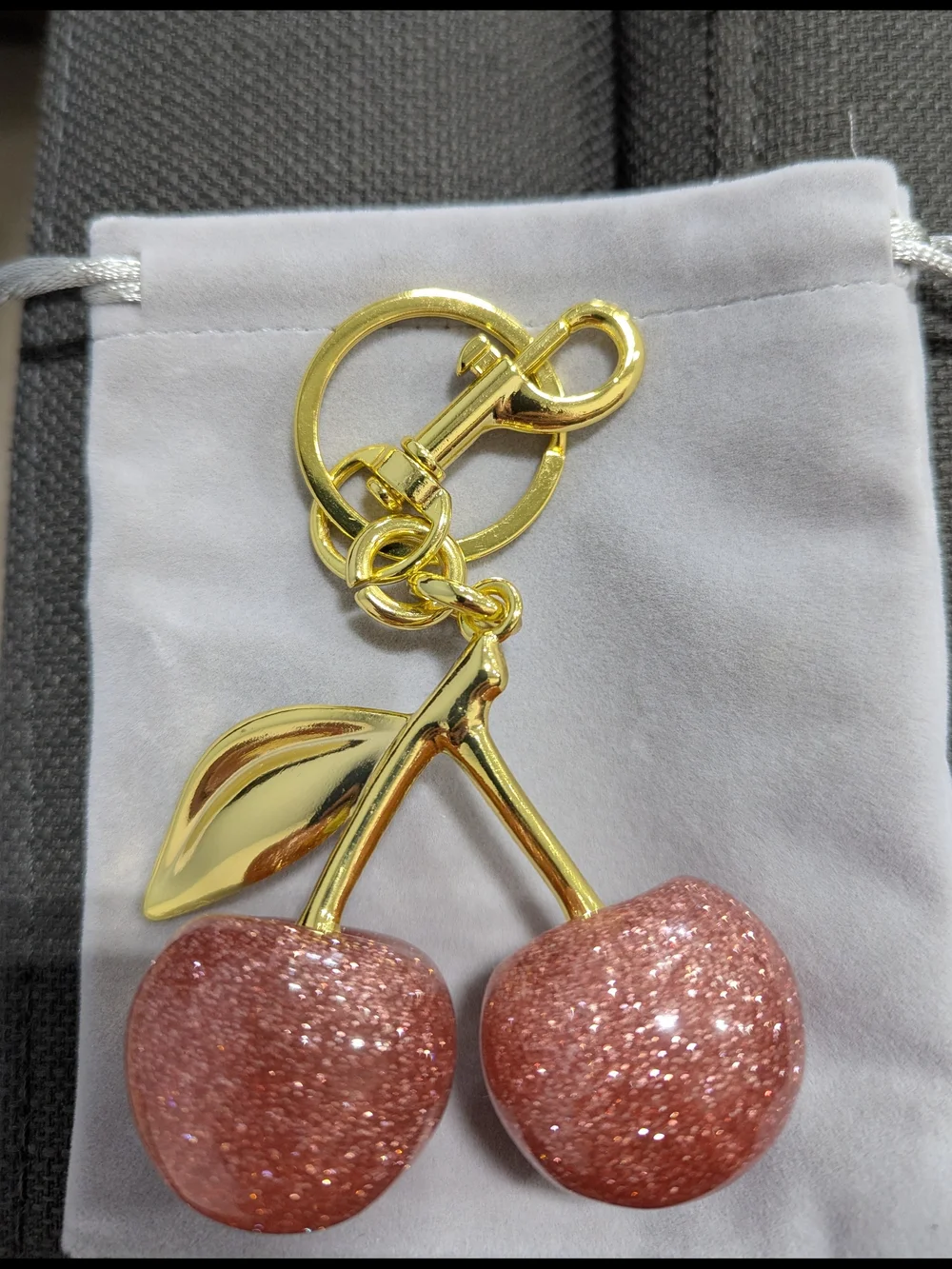 Pink Glitter Cherry Bag Charm Keychain NWOT